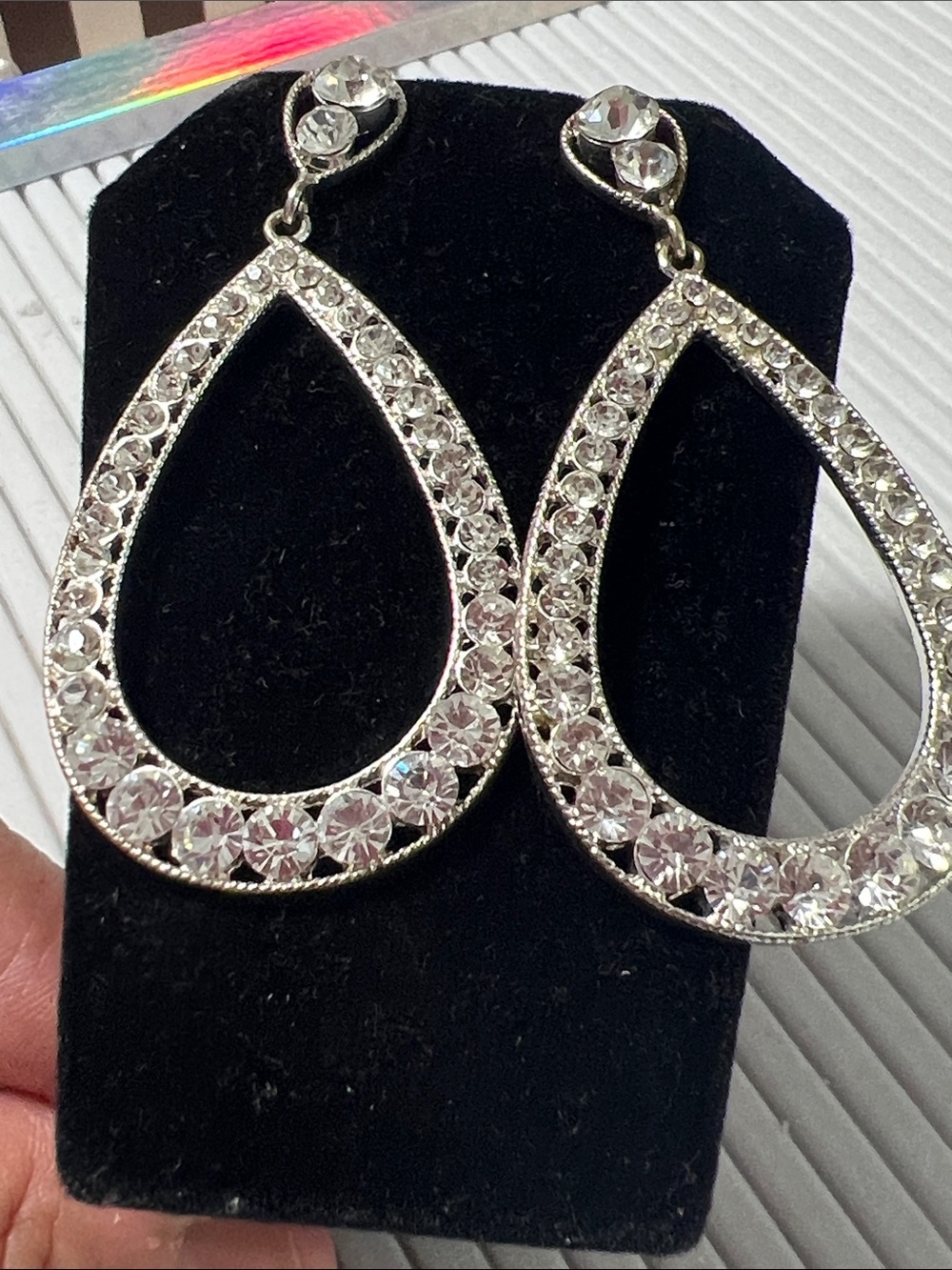 Silver Crystal Teardrop Drop Earrings - Women Jewelry